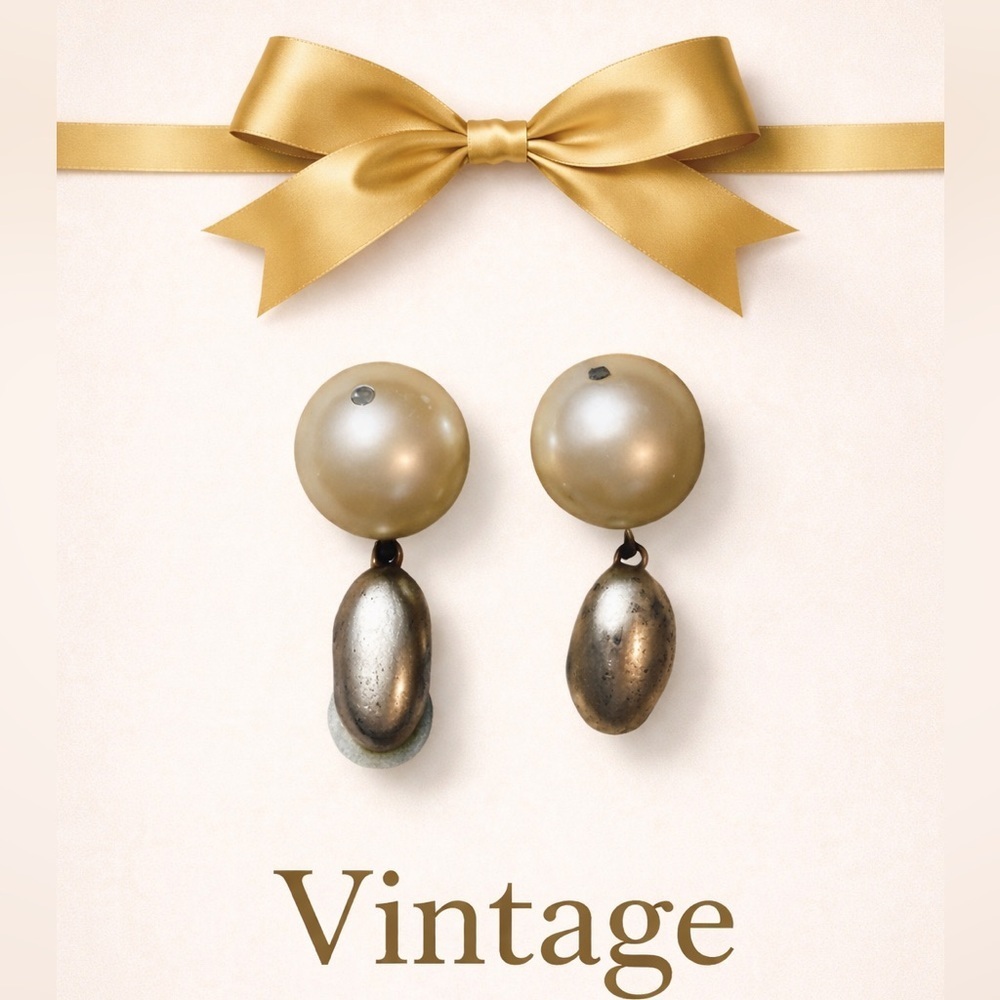 Vintage Faux Pearl Silver Tone Pierced Drop Earrings 1.75” Dangle